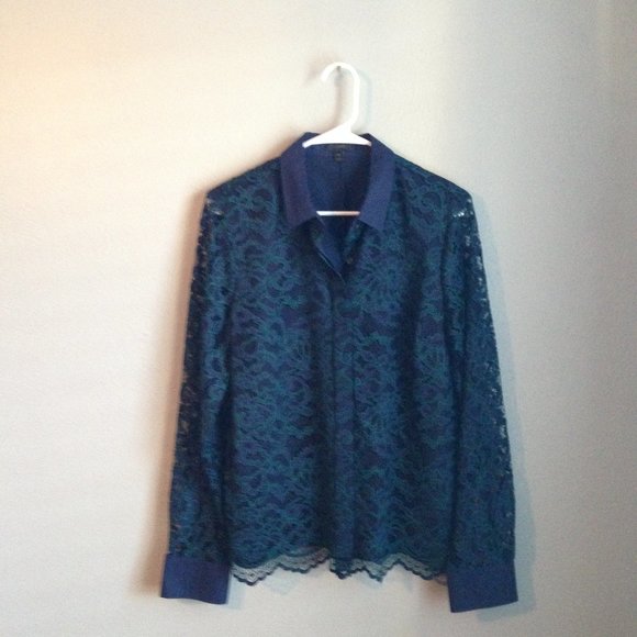 J. Crew Tops - J Crew Lace Button Down Blouse Sz 14